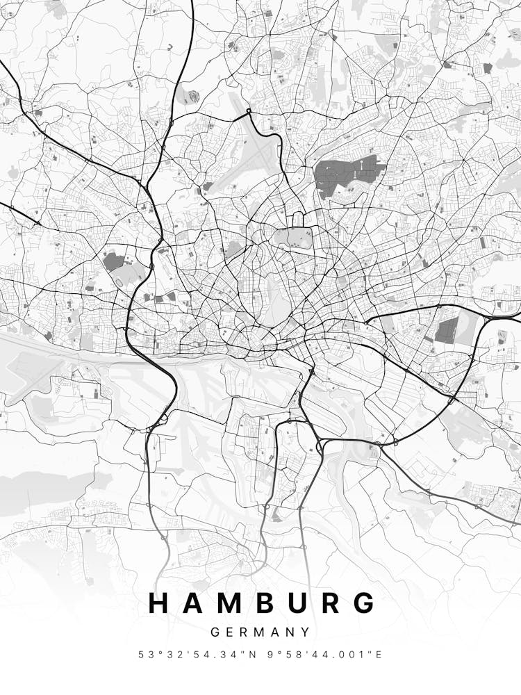 Hamburg Germany White Map