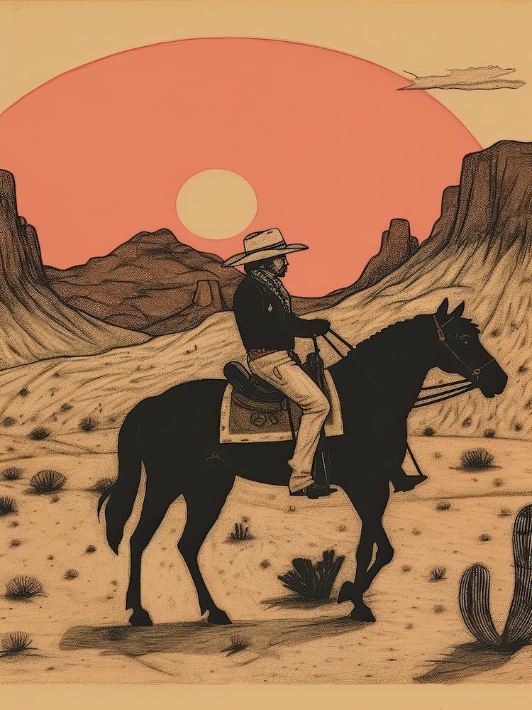 Cowboy Riding A Horse In The Desert 3