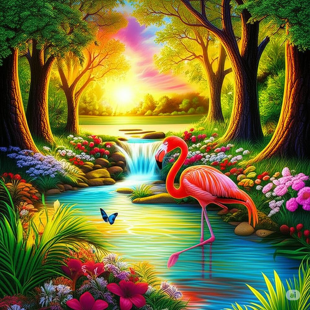 Flamingo In The Forest