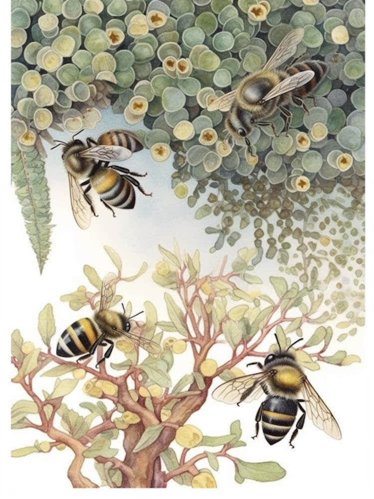 Ashy Leafcutter Bee Beehive Watercolour Illustration 2