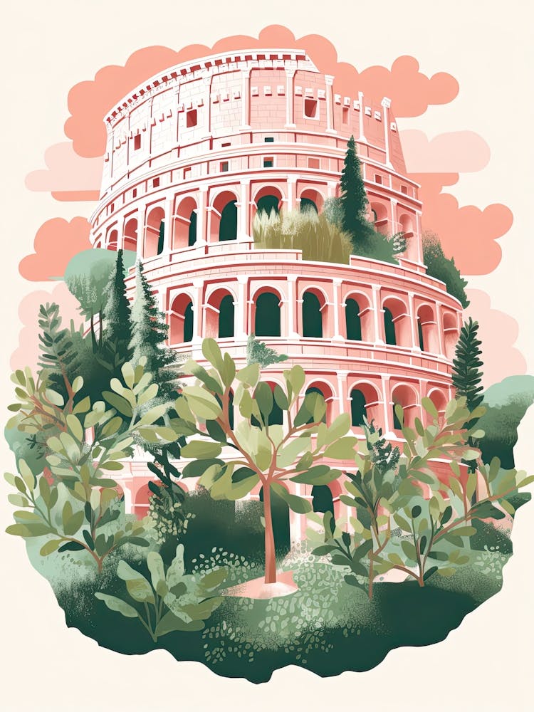 Colosseum   Rome, Italy   Cute Botanical Illustration Travel 0