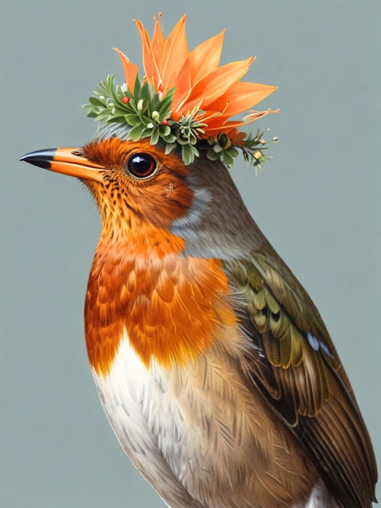Robin With Flower Crown 7