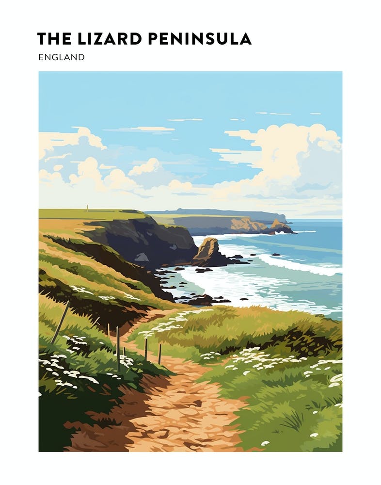 The Lizard Peninsula Coastal Path England 4 Hiking Trail Landscape Poster