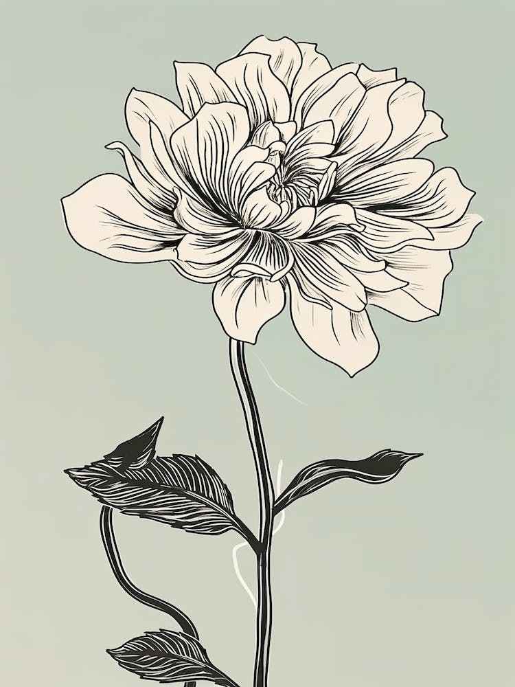 Dahlia Line Art Flowers Illustration Neutral 8