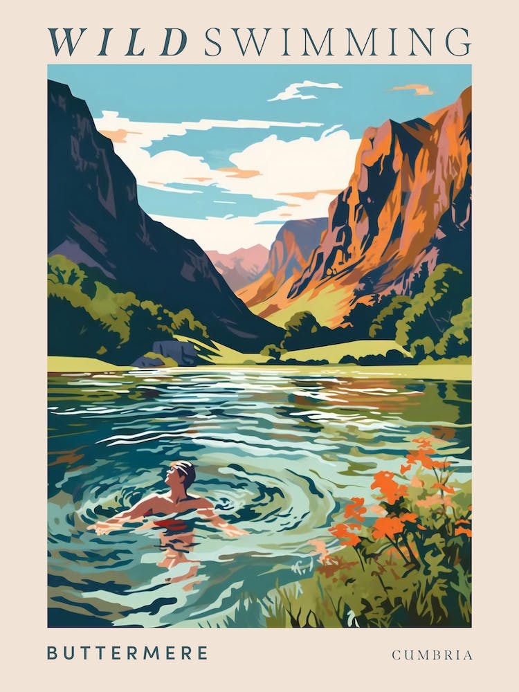 Wild Swimming At Buttermere Cumbria 4 Poster