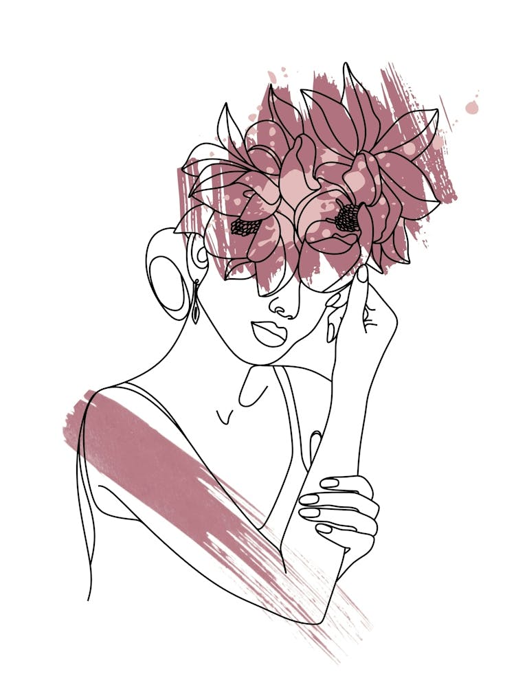 Line art style woman with watercolor painting VII