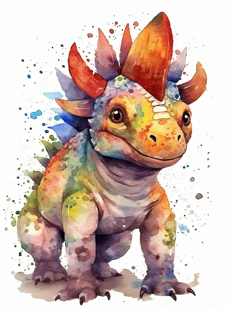 Pachyrhinosaurus Cute Dinosaur Watercolour 3