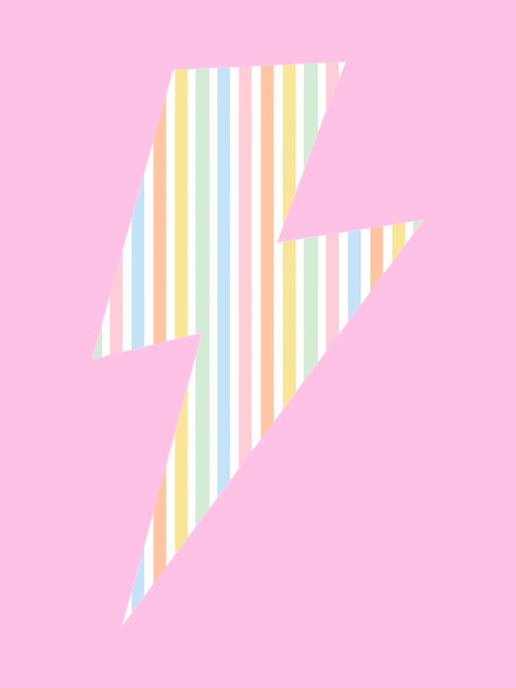 Lightning Bolt in Rainbow Stripes on Pink