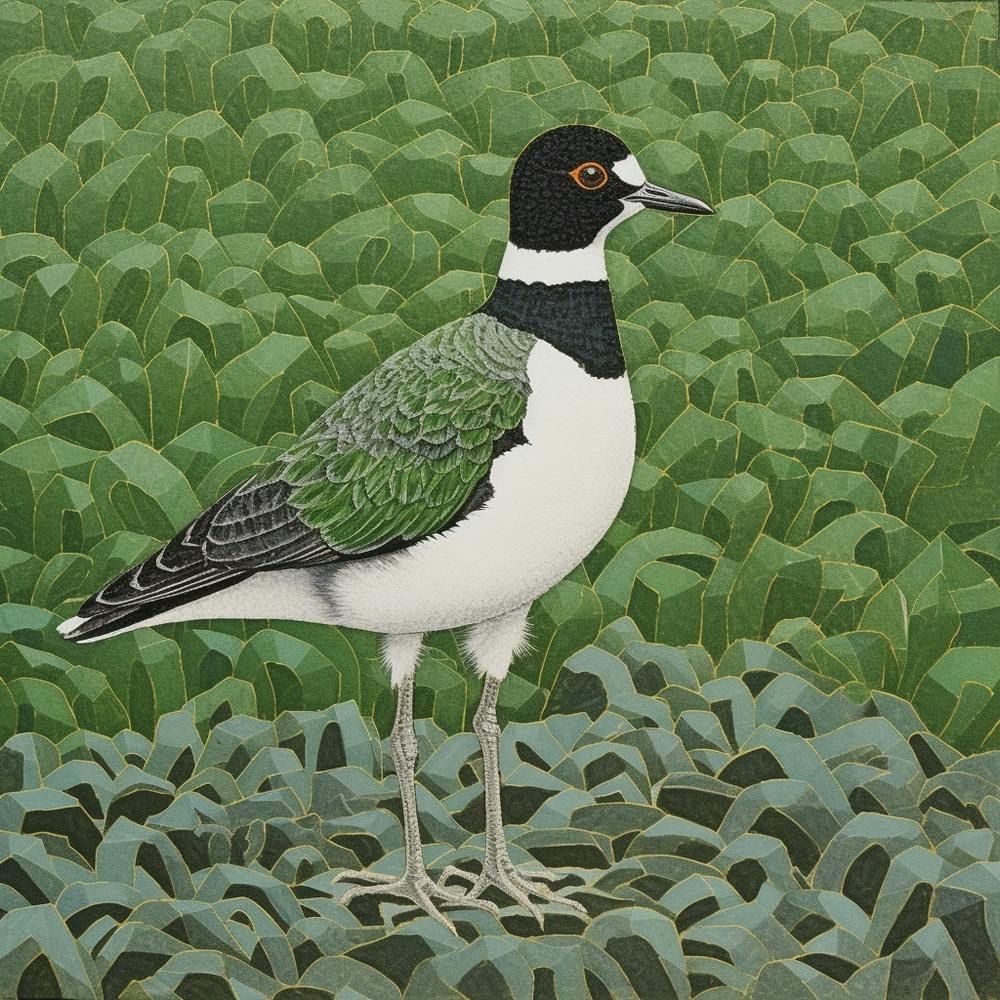 Ohara Koson Inspired Bird Painting Lapwing 3 Square