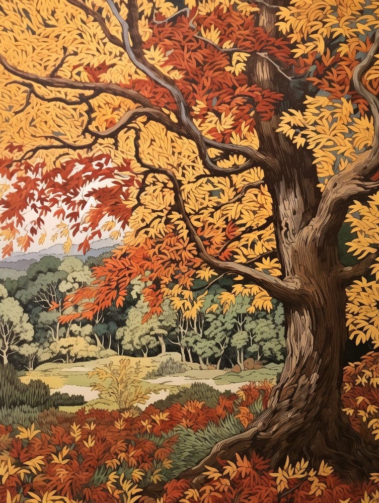 Hornbeam Vintage Autumn Tree Print 