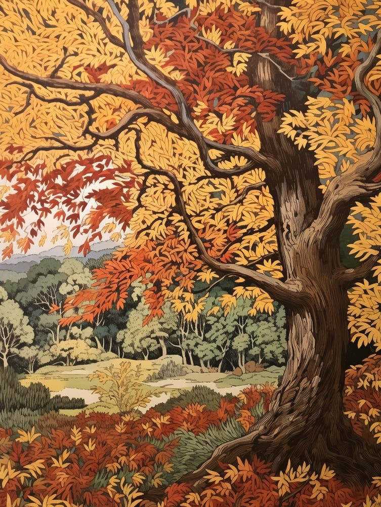 Hornbeam Vintage Autumn Tree Print