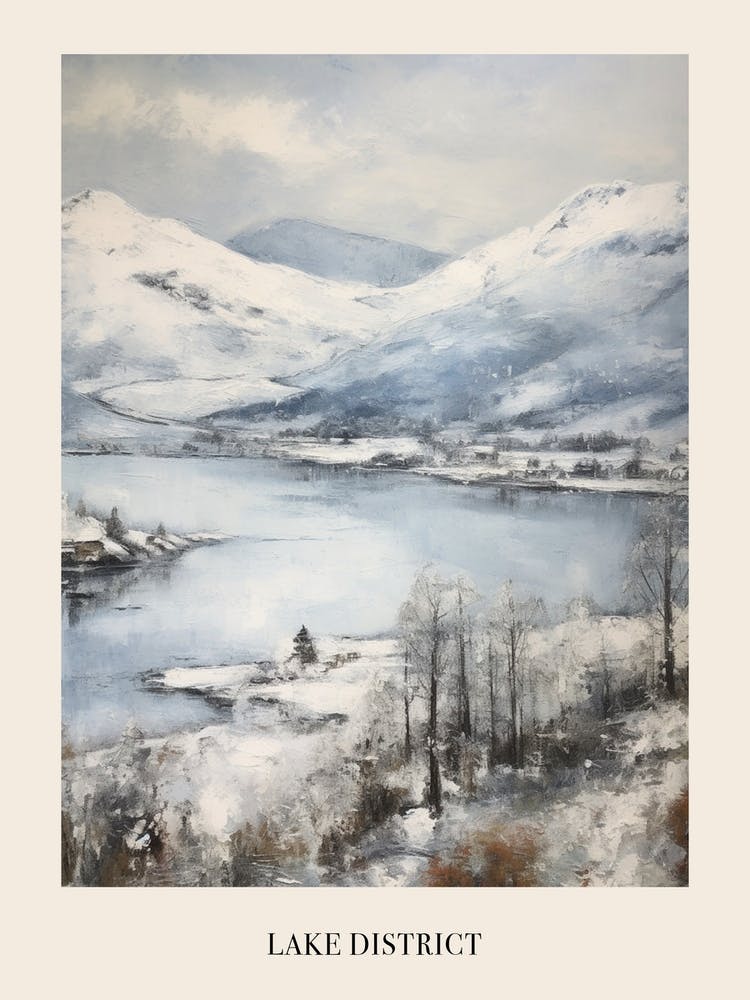 Vintage Winter Painting Poster Lake District United Kingdom 3