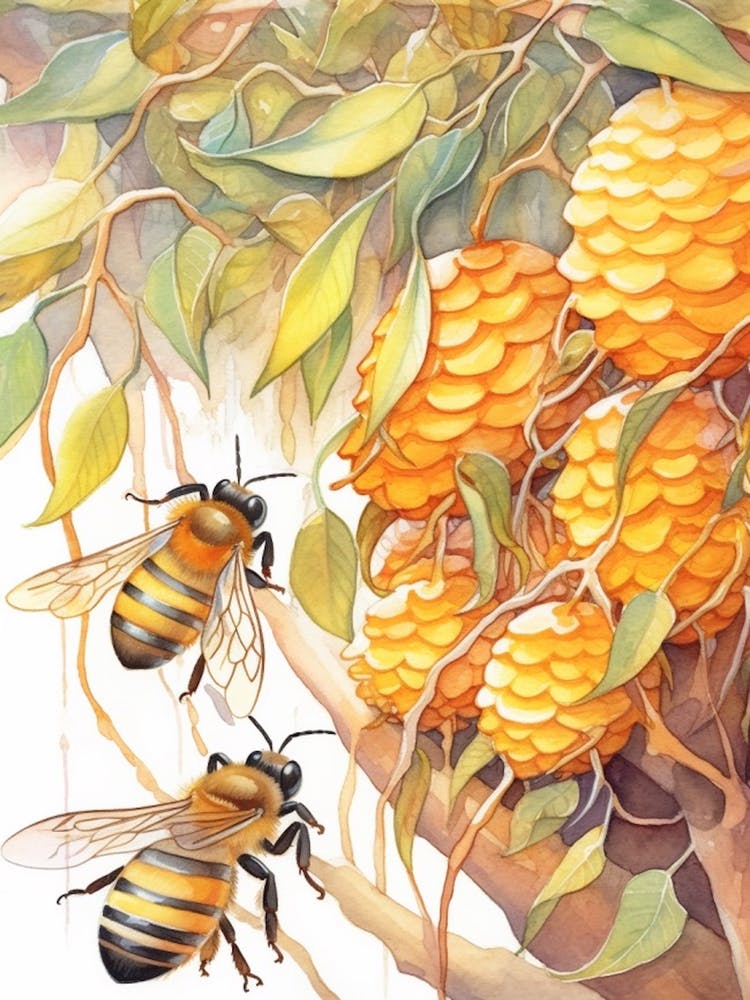 Honey Bee Dance Beehive Watercolour Illustration 2