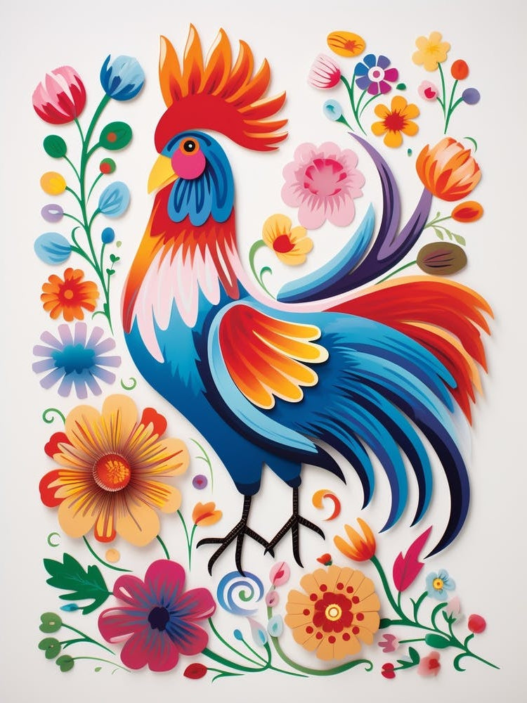 Scandinavian Bird Illustration Rooster 2
