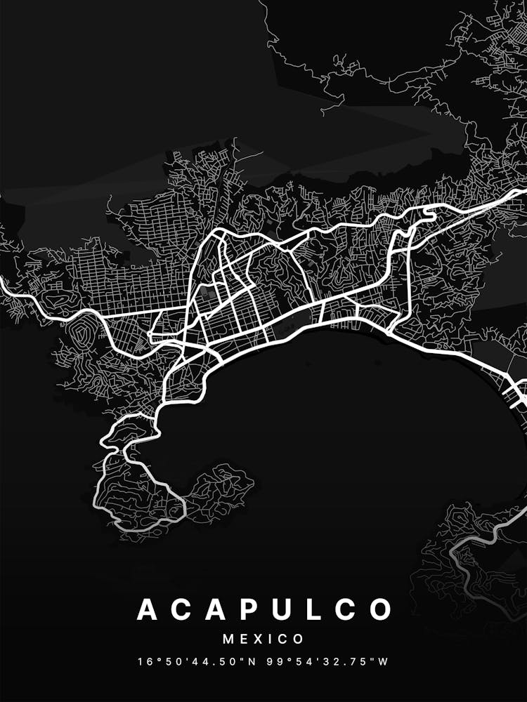 Acapulco Mexico Black Map