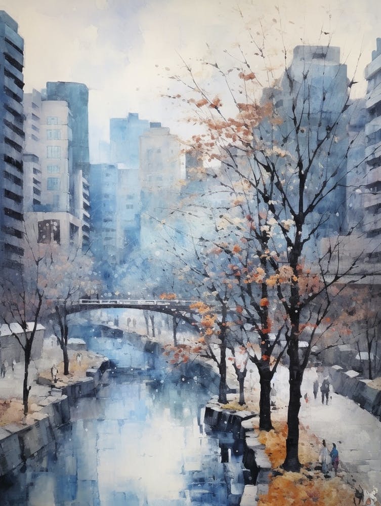 Winter City Park Painting Cheonggyecheon Park Seoul 5