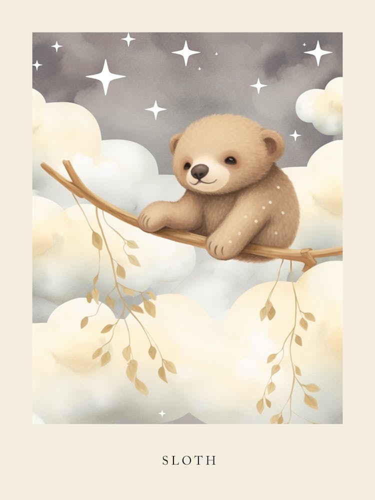 Sleeping Baby Sloth 1 Nursery Poster