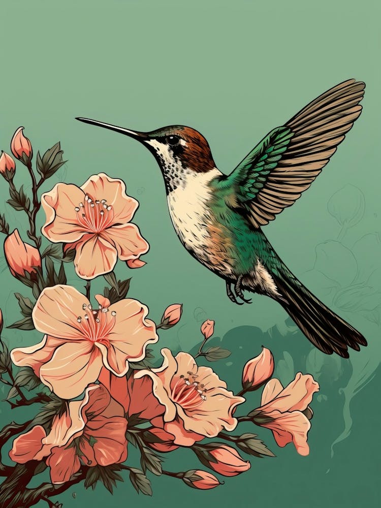 Hummingbird Animal Drawing In The Style Of Ukiyo E 2