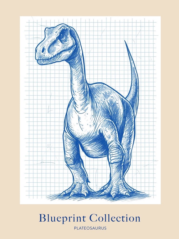 Plateosaurus Dinosaur Blue Print Sketch 1 Poster