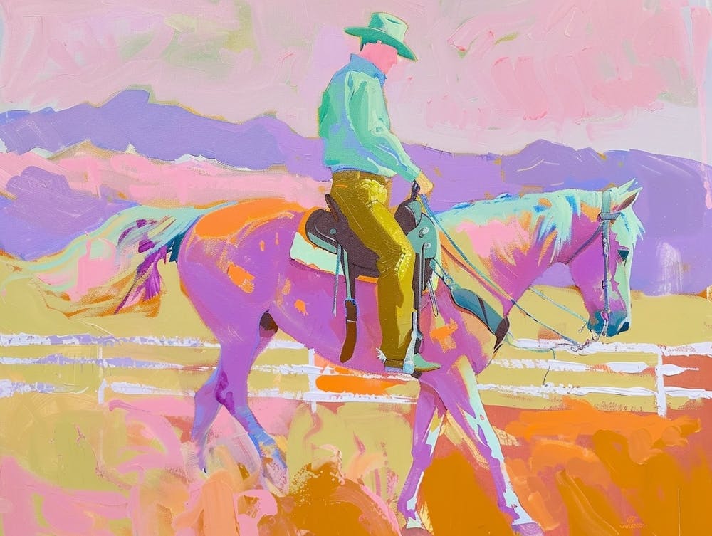 Neon-Cowboy in den Rocky Mountains 2 Gemälde