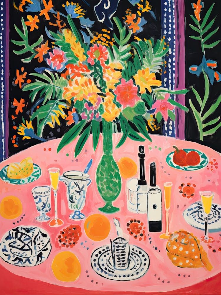 Christmas Dinner Party Table Painting In The Style Of Matisse Holidays Dining Room