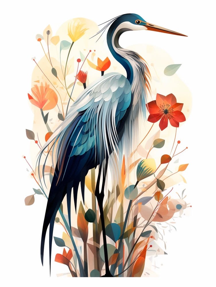 Bird Painting Collage Great Blue Heron 4
