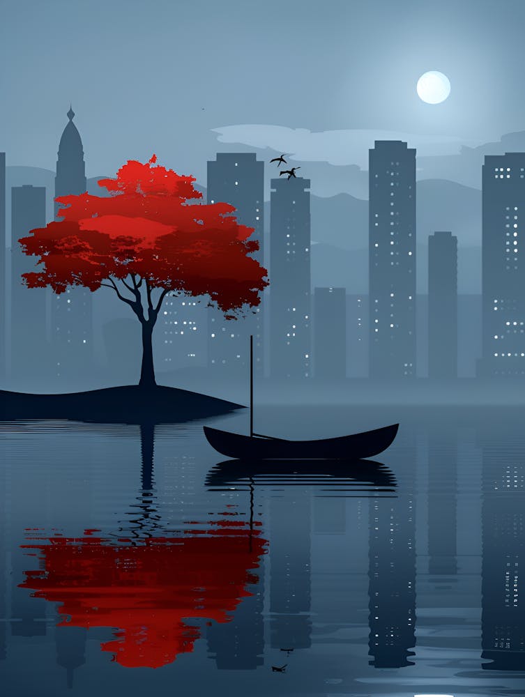 Red Tree In The City