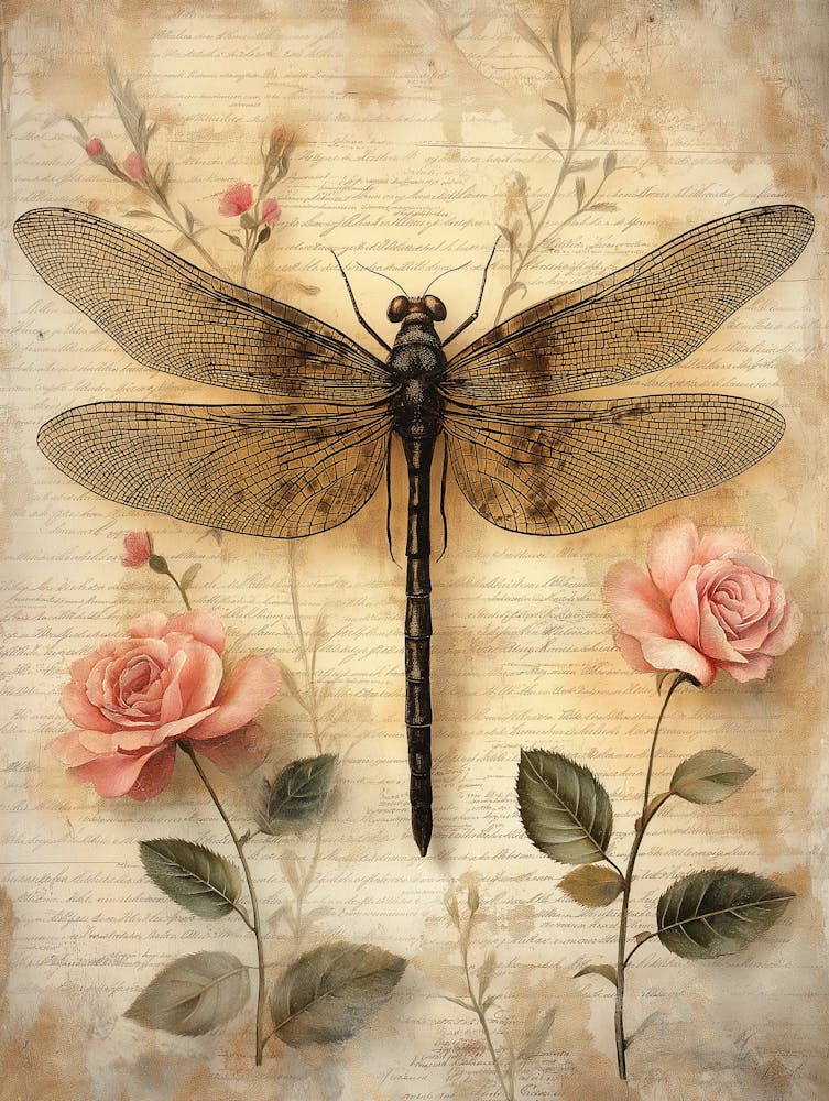 Dragonflies And Flowers, Vintage