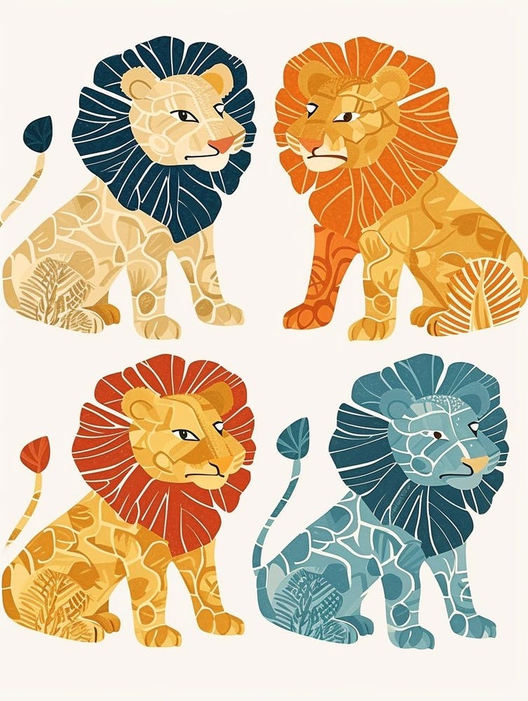 Barbary Lion In Different Seasons Clipart 1
