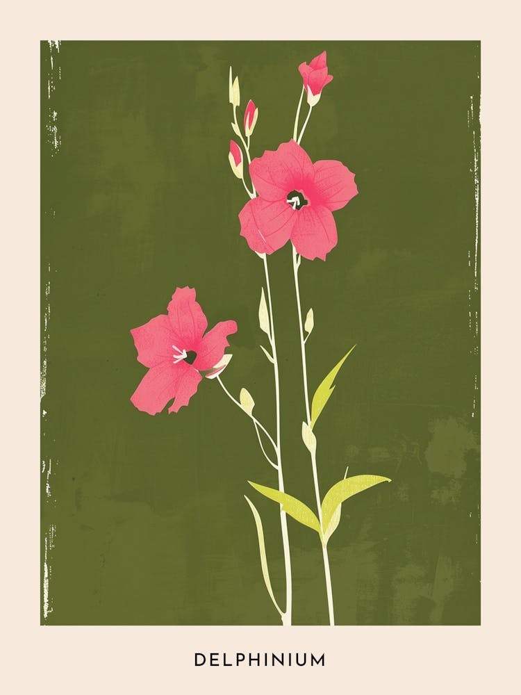 Pink & Green Delphinium 2 Flower Poster