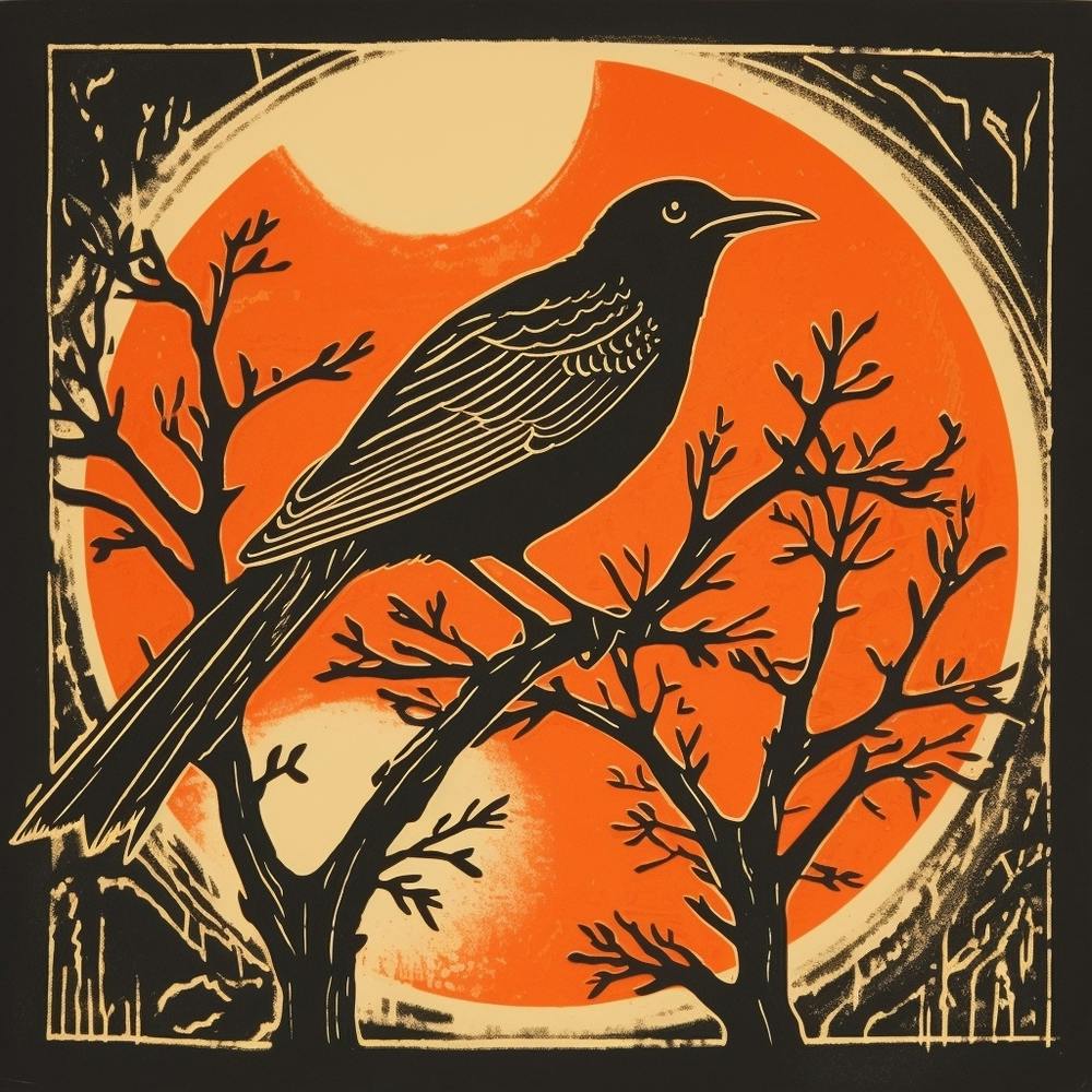 Retro Bird Lithograph Mockingbird 4