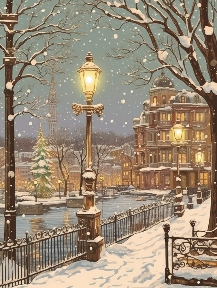 Vintage Winter Illustration Hamburg Germany 3