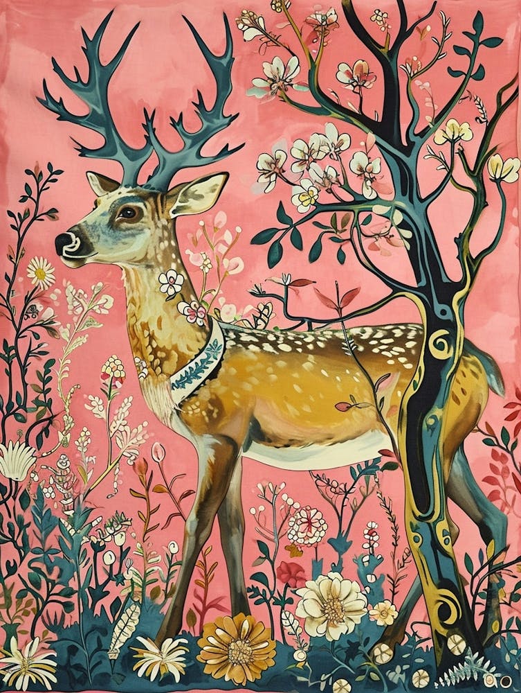 Floral Animal Painting Reindeer 1