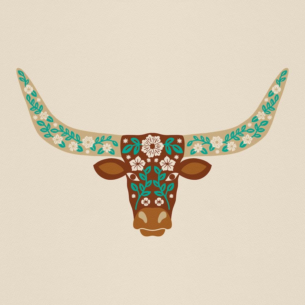 Floral Longhorn   Brown And Turquoise Square