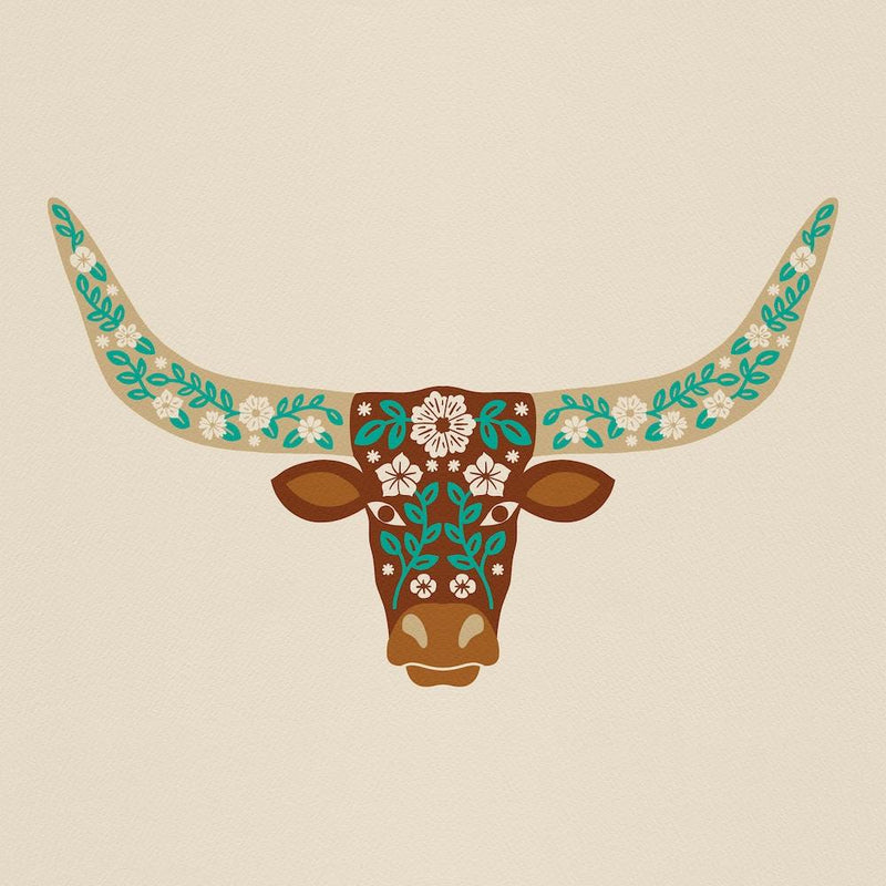 Floral Longhorn   Brown And Turquoise Square
