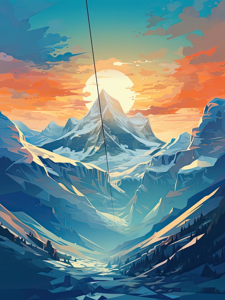 Jackson Hole Mountain Resort   Wyoming, Usa, Ski Resort Illustration 2 Simple Style