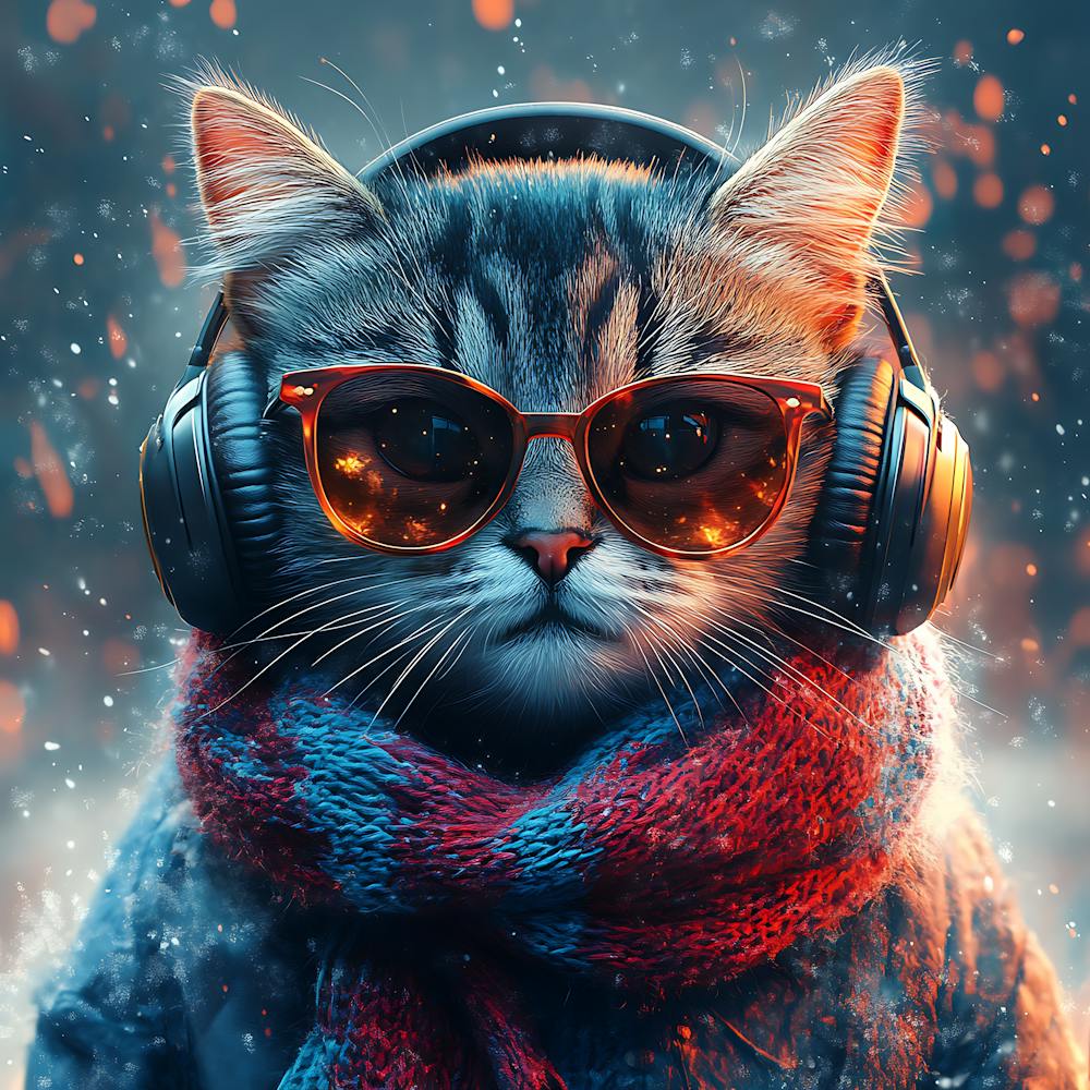 Cool Cat With Headphones Scarf 7