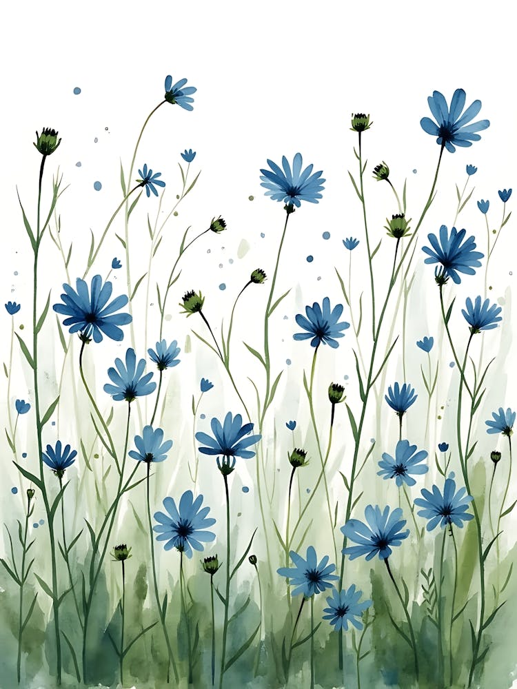 Dreamy Blue Floral Brushwork