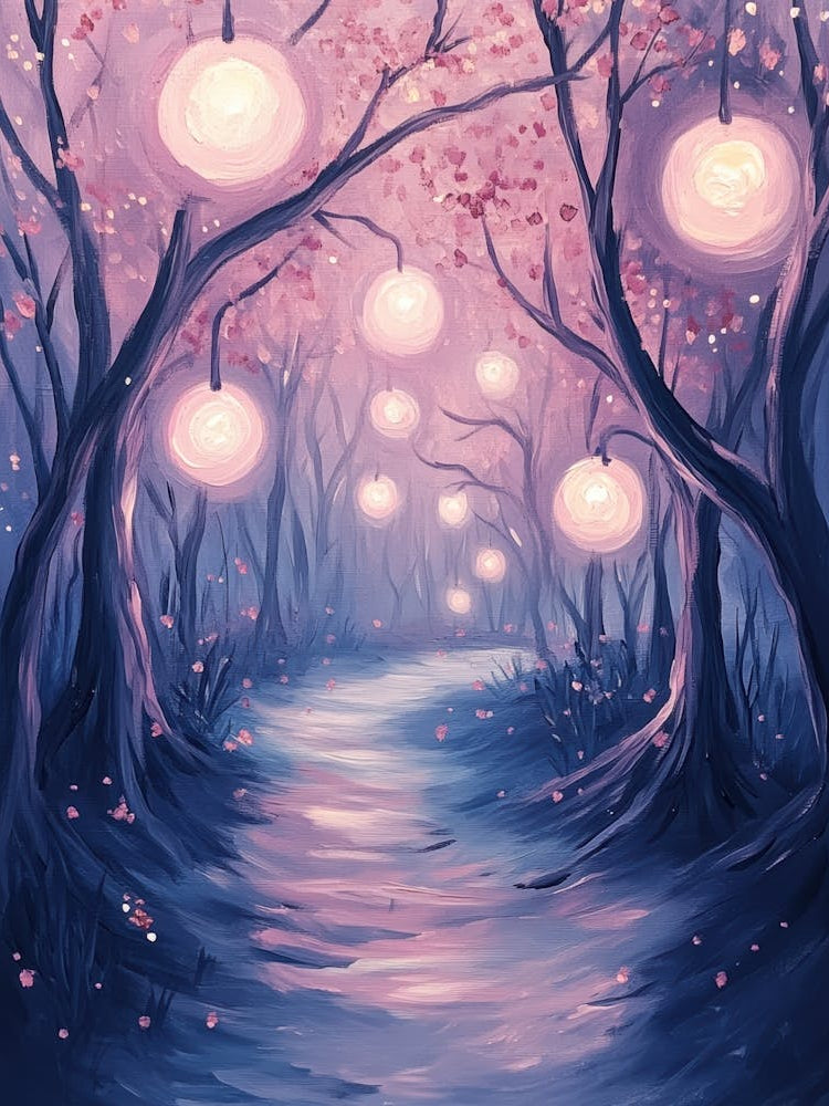 Pink Lanterns In The Forest