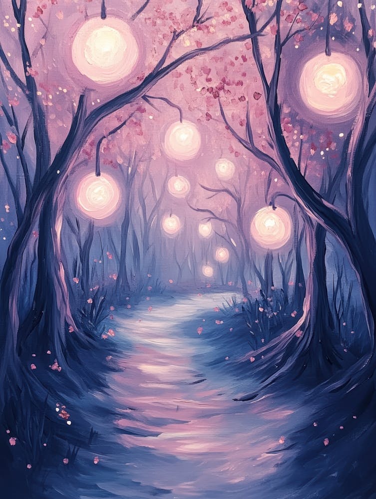 Pink Lanterns In The Forest