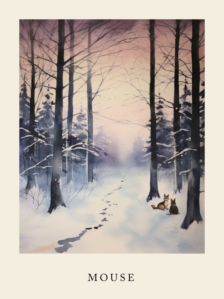 Winter Watercolour Mouse 1 Poster