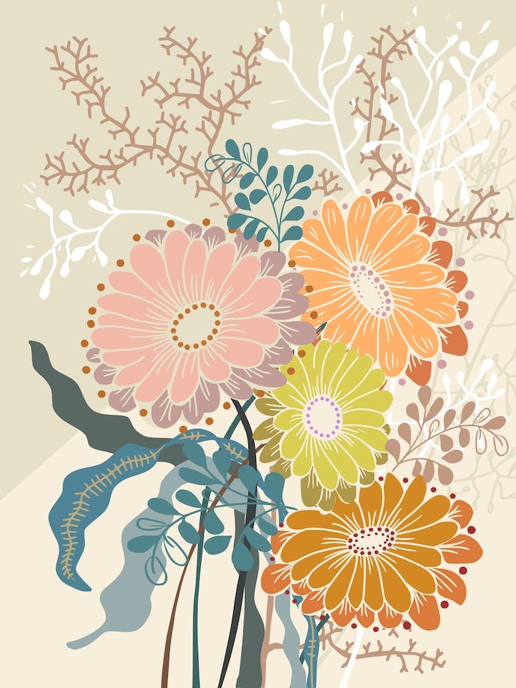 Springtime Daisies Earthy Tones