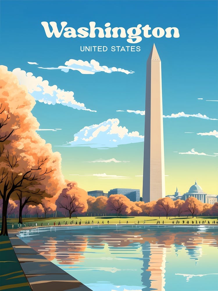 Washington United States Tower Modern Travel Illustration