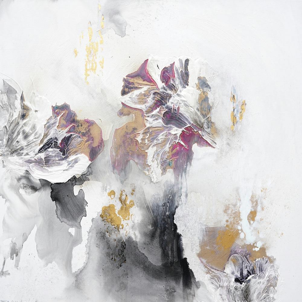 White Gold Grey Abstract Painting Square