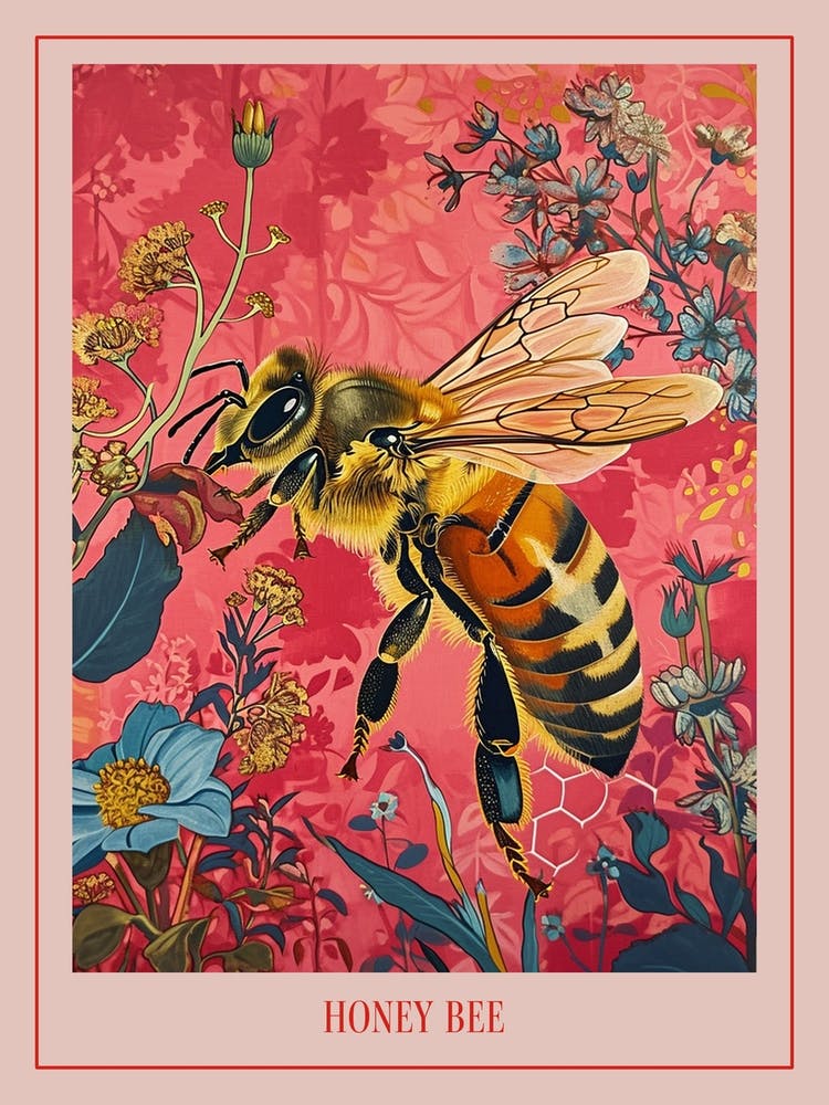 Floral Animal Painting Honey Bee 4 Poster
