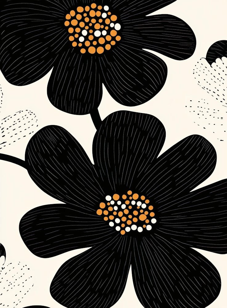 Fleurs Noires Et Oranges