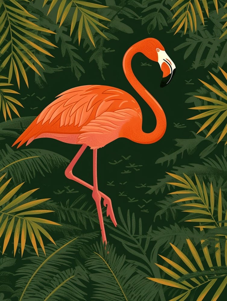 Grand Flamant Rose Parc National des Everglades Floride Illustration Tropicale 2