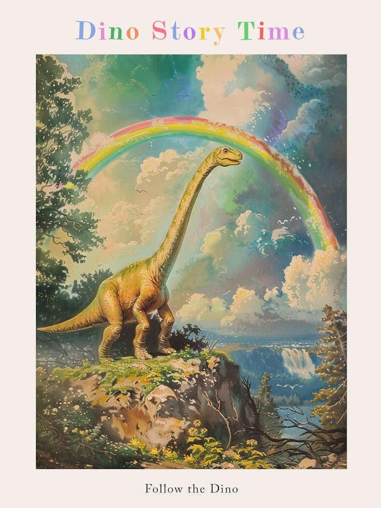 Brachiosaurus In A Picturesque Rainbow Landscape 2 Poster