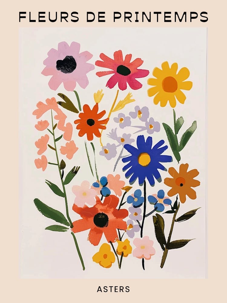 Spring Floral French Poster  Asters 5