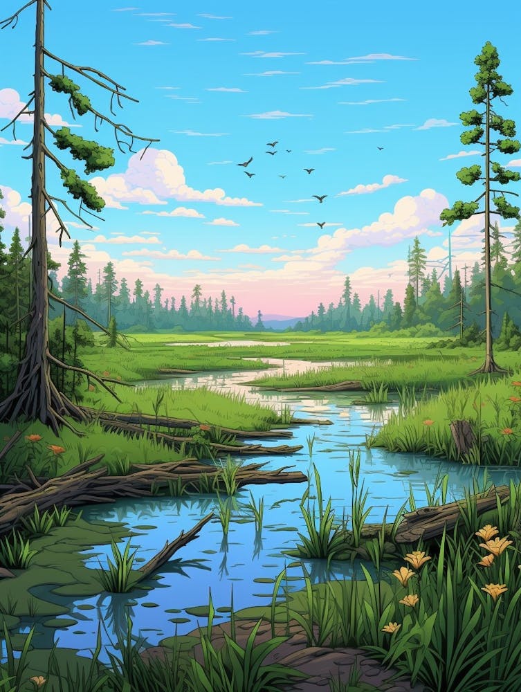 Paysage de Zones Humides Pixel Art 1